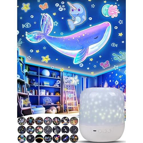 21 Sets of Films, Projector Night Light for Kids, Kids Night Lights for Bedroom, Ceiling, Star Galaxy Projector for Baby Girls with 360° Rotating, Birthday, Christmas, Nursery, Room Decor