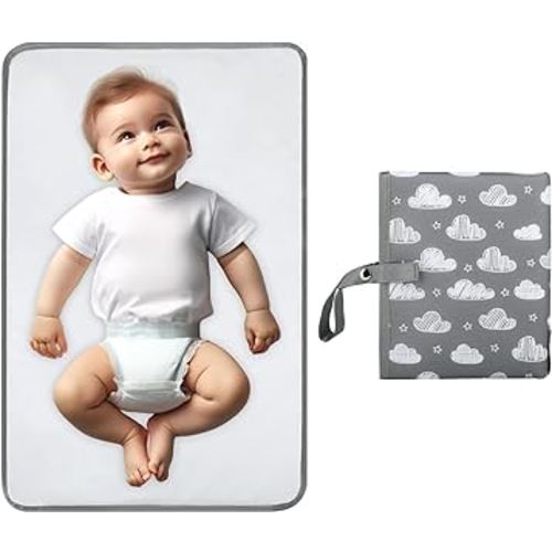 PHOEBUS BABY Portable Changing Pad - Waterproof Compact Diaper Changing Mat - Foldable Lightweight Travel Changing Station, Newborn Shower Gifts(Grey)