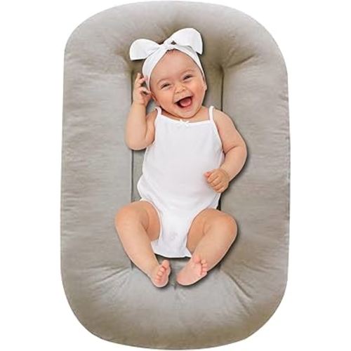 Baby Lounger 0-18 Months, Baby Lounger for Newborn, Soft Organic Cotton Breathable Lounger for Infants (Grey Baby Lounger)