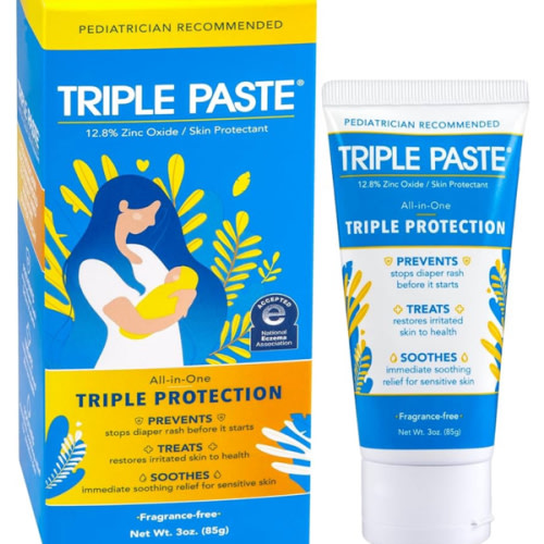 Triple Paste Diaper Rash Cream for Baby - 3 oz Tube - Zinc Oxide Ointment Treats, Soothes and Prevents Diaper Rash - Pediatrician-Recommended Hypoallergenic Formula with Soothing Botanicals