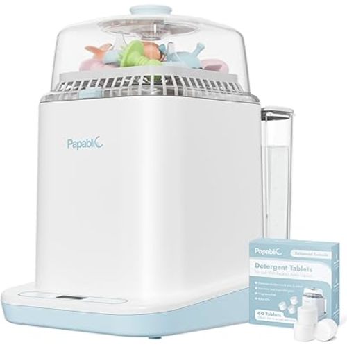 Papablic Bottle Washer Pro, Baby Bottle Washer & Sterilizer & Dryer, 4-in-1 Bottle Washer Sanitizer for Bottles, Pump Parts, & Baby Essentials - Quick & Clean with 60 Detergent Tablets
