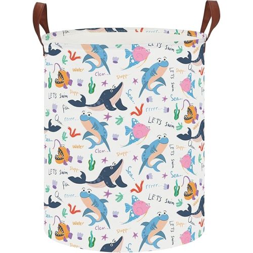 CLOCOR Large Laundry Basket,Waterproof Nursery Hamper,Collapsible Fabric Storage Container,Room Decor,Gift Basket（Cute Ocean