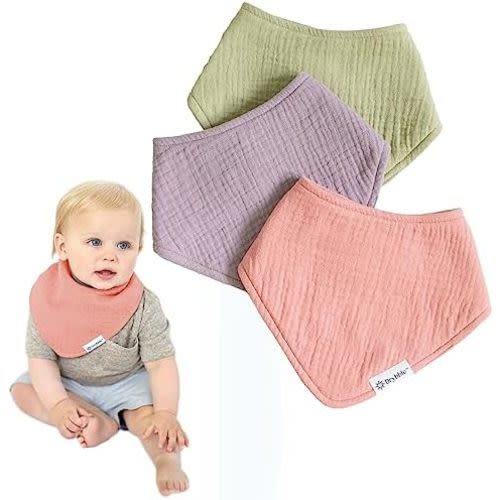 Waterproof Muslin Bandana Baby Bibs - Organic Cotton Exterior - Ultra Absorbent 4 Layers for Drooling & Teething