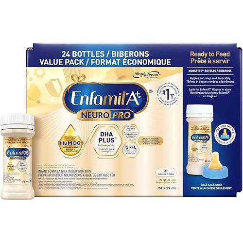 Enfamil A+ NeuroPro, Baby Formula, Ready to Feed Nursettes, with Brain Building DHA and 2'FL for Immune Support, 0-12 Months, 24 x 59mL