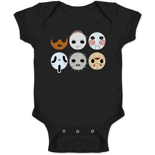 Pop Threads Horror Masks Monster Scary Movie Halloween Spooky Baby Toddler Kids Girl Boy T-Shirt