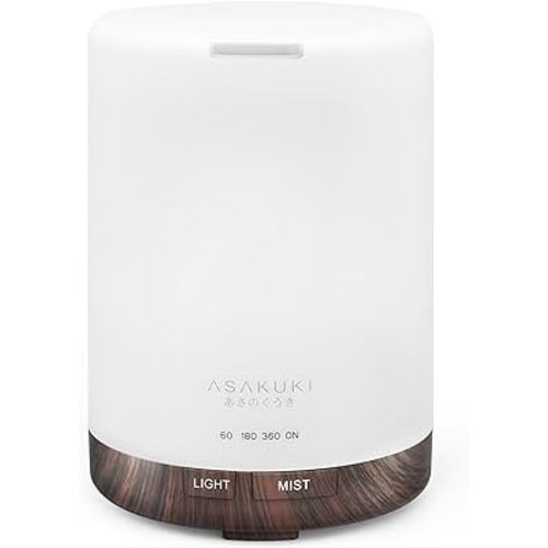 ASAKUKI 300ML Essential Oil Diffuser, Quiet 5-in-1 Premium Humidifier, Natural Home Fragrance Aroma Diffuser with 7 LED Color Changing Light and Auto-Off Safety Switch-Dark Brown