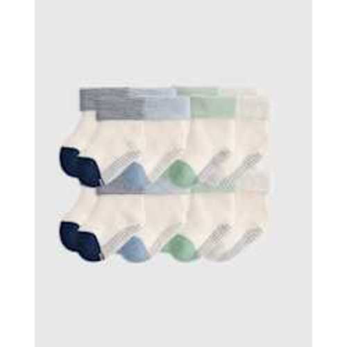 Organic Cotton Gripper Fold Over Socks 8-Pack - Baby in Pink/Blue Multi