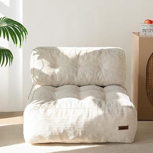 MAXYOYO Floor Sofa Bean Bag Sofa Couch, Comfy Floor Couch with Back Support, Portable Bean Bag with Filling, Corded Chair Seating for Living Room Bedroom Apartment, Beige