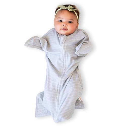 SleepingBaby Zipadee-Zip Transitional Swaddle Sack, 12-24 Month - Roomy Zipper Swaddle for Easy Diaper Changes and Proper Hip Development - Baby Swaddle Sack, Large - Graystone