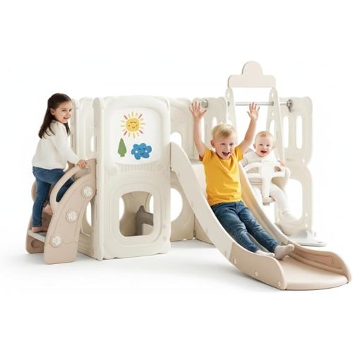 3-in-1 Toddler Slide Set with Swing and Climber, Kids Playset with Slide for Toddlers, Indoor Outdoor Backyard Playset, Easy Assembly Freestanding Playground for Kids Ages 3+