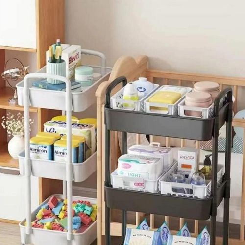 MOVSSOU Movable 3-Tier Rolling Storage Cart Shelves Rolling Utility Cart for Bathroom Kitchen Office Workshop Black