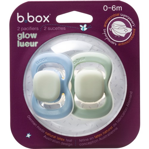 b.box Soother Latex GLOW 0-6m 2 Pack Dummies - Assorted*