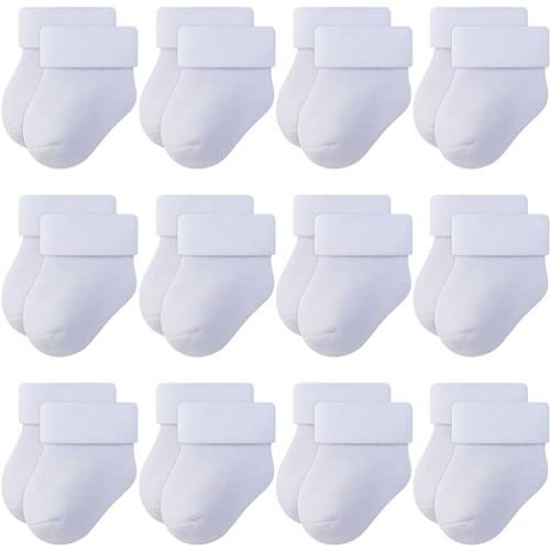 RATIVE Newborn Baby Socks 0-6,6-12 Months Terry Turn Cuff Socks for Boys Girls