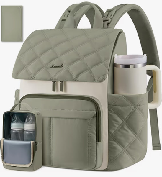 LOVEVOOK Diaper Bag Backpack With Pocket For Large Capacity Cup,Multi-Function Baby Travel Bag For Mom Dad,Waterproof Baby Bag for Boys Girls with Changing Pad,Insulated Bag,Stroller Straps,Green