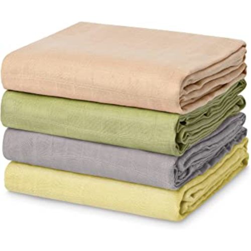 Momcozy Muslin Swaddle Blanket, 4-Pack Large 47 x 47 Inches Breathable Unisex Baby Blankets, Soft and Skin-Friendly Swaddling Receiving Blankets for Baby Boy & Girl, Light Yellow