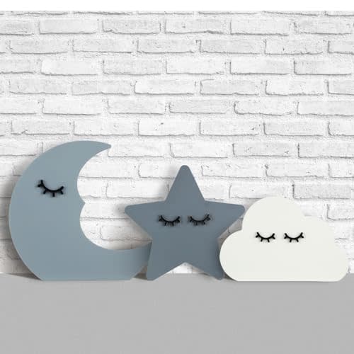 Briwooody 3 Pcs Moon Stars and Cloud Celestial Nursery Decor Bohemian Wood Nursery Shelves Decoration Wooden Nordic Boho Baby Wall Adornment for Bedroom Wedding Baby Shower Boys Girls Kids