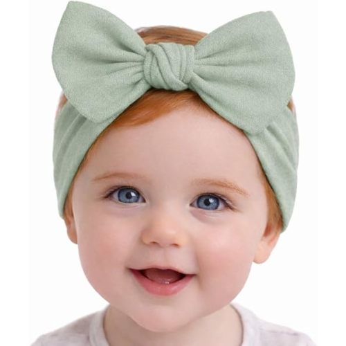 Baby Girl Headbands- Newborn Infant Toddler Cotton Handmade Hairbands with Bows Child Hair Accessories (Linden Green, 0-6 Month)