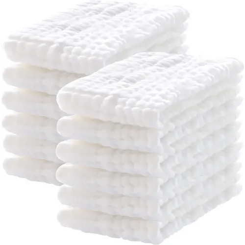 12 Pack Muslin Burp Cloths 100% Cotton Muslin Cloths Large 20''x10'' Extra Soft and Absorbent Baby Burping Cloth - White