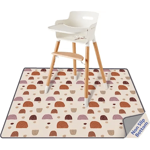 Blissful Diary Baby Splat Mat for Under High Chair, 51 x 51 Inch Boho Splash, Waterproof and Washable Spill Mat, Anti-Slip Floor Protector