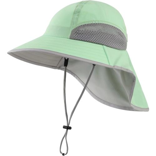 Connectyle Kids Sun Hat Adjustable Fishing Hat for Boys Grils Breathable UPF 50+ Protection Outdoor Beach Hat with Neck Flap - Large - Mint Green