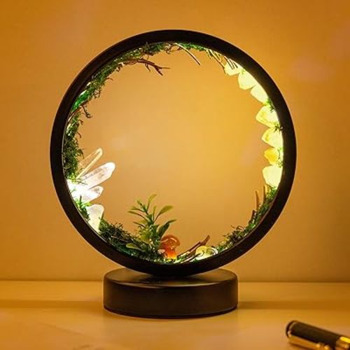 Runyangshi Forest Style Natural Citrine Night Light Healing Crystal USB Port 3 Colours Dimming Mode Lamp Suitable Night Lamp for Bedroom Home Decor Gift