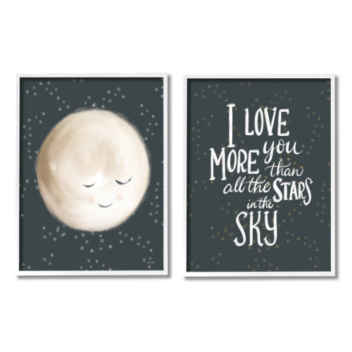 Stupell Industries Cute Moon Starry Night Sky I Love You Phrase by House Fenway - 2 Piece Graphic Art Set | Wayfair