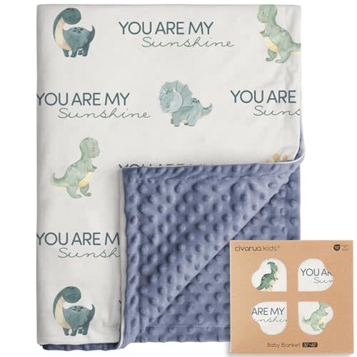 CIVARUA KIDS Blankets for Babies - Baby Minky Blankets, Super Soft Newborn Nursery Blanket with Double Layer Dotted Backing for Baby Boys and Girls, Cozy Printed Bed Throw Blanket, Dinosaur World
