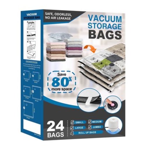 Cubepoint 24 Combo Vacuum Storage Bags with Electric Pump, Space Saver Storage Bags, Double Zipper Vacuum Seal Bags for Clothes