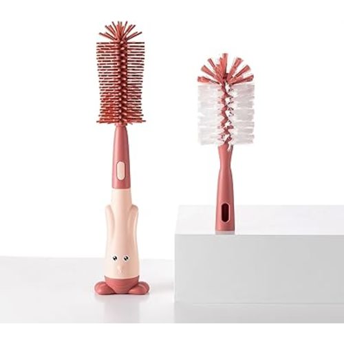 Multifunctional Cleaning Brush, Baby Bottle Brush, Bottle Brush Cleaner Set, Pink, Silicone and Nylon Brush