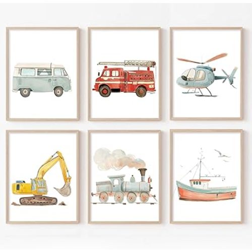 Car Wall Art Boys Room Canvas Wall Decor Nursery Prints Transportation Vehicle Wall Art Kids Toddler Posters Construction Truck Pictures Boy Nursery Artwork for Bedroom Playroom 8x10x6 Inch Unframed