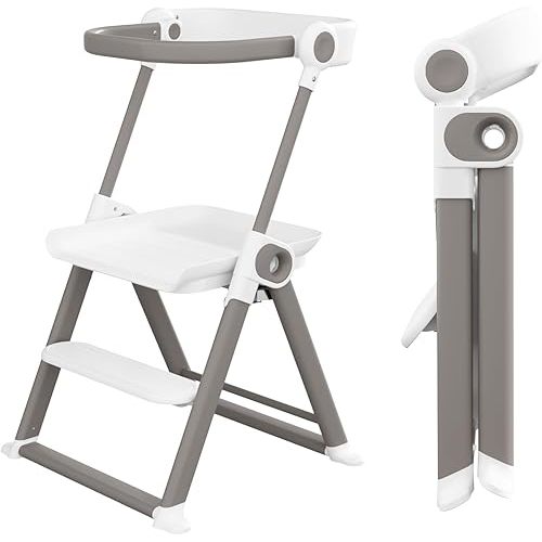 Cowiewie Foldable Toddler Tower, Easy to Fold Toddler Step Stool, Space-Saving Kitchen Step Stool for Toddler, White