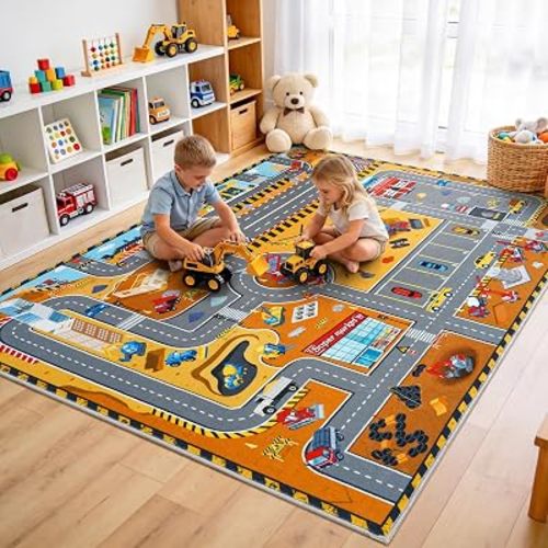 Kids Play Rug 4x5 Ft, Non-Slip Car Rug Play Mat