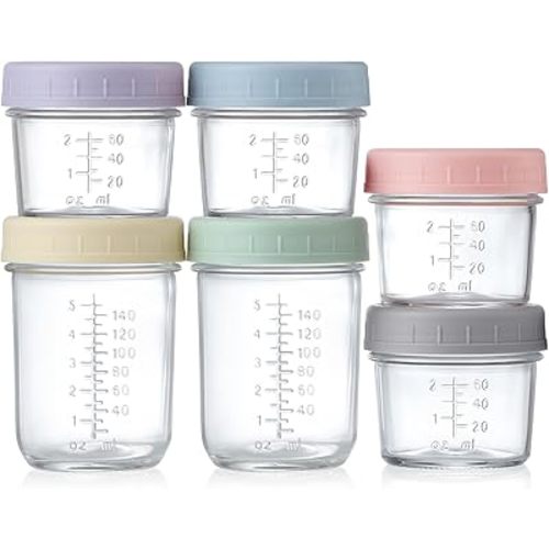VITEVER Glass Baby Food Storage Containers, 4 Pack 4oz & 2 Pack 8oz Baby Food Storage Jars With Lids, Baby Food Maker, Microwave, Dishwasher & Freezer Safe
