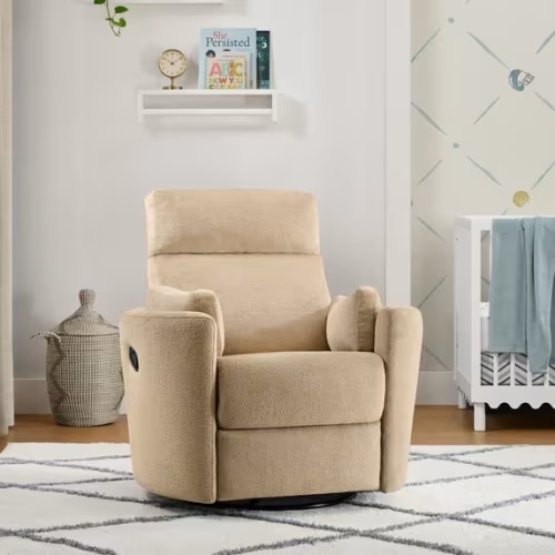 Soho Baby Nottingham Upholstered Glider Recliner Rocking Chair 360° Swivel for Nursery and Living Room – Latte