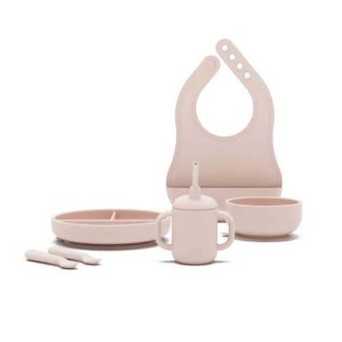 Lalo 6pc Silicone First Bites Full Kit Feeding Set - Grapefruit