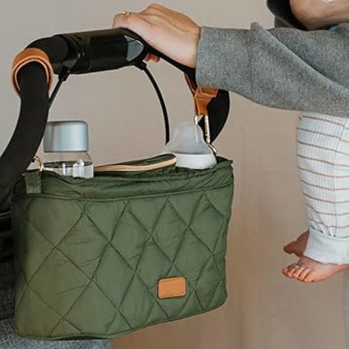 Beautiful Stroller Caddy Organizer With 2 Cup Holders – Luxury Stroller Bag, Universal Fit, Leather Straps & Zipper Pocket – Spacious Accessories Perfectly Fits Doona, Nuna & Uppababy Strollers