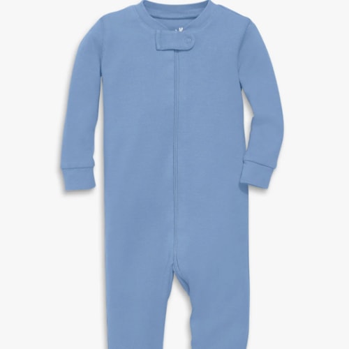 The Organic Zip Romper in Color Vintage Blue, Size 3-6M