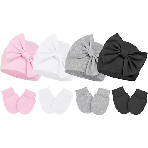Century Star Newborn Girls Hats Baby Hat and Mitten Set Big Bow Knit Infant Headbands Winter Baby Hat for Girls