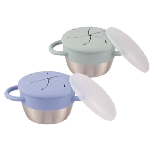 Elk and Friends Stainless Steel Snack Cups | Removable Silicone Food Catcher and Travel Lid | Spill-Proof Snack Containers for Baby, Toddler, Kids | Dishwasher Safe | 2 Pack