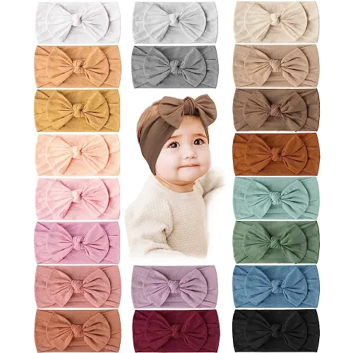 Prohouse 20PCS Baby Nylon Headbands Hairbands Hair Bow Elastics for Baby Girls Newborn Infant Toddlers Kids(Brown)