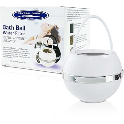 Crystal Quest White Bath Ball Water Filter – Reduces Contaminants for Softer, Smoother Skin - BPA Free