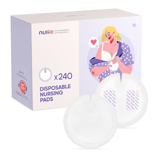 Nuliie Super Absorbent & Featherlight Disposable Nursing Pads 240 Count, Stay Dry, Soft & Breathable Breast Pads for Leaking Milk, Leakproof, Individually Packaged Breastfeeding Essentials for Moms