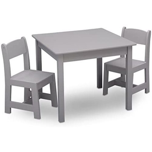 Delta Children MySize Kids Wood Table and Chair Set (2 Chairs Included) - Ideal for Arts & Crafts, Snack Time, Homeschooling, Homework & More, Grey