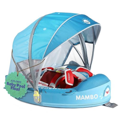 MAMBOBABYFLOAT Sunny Navigator Baby Pool Float with Canopy 2025 — Safe, Comfortable, Adjustable Axolotl Pool Float w/Sun Protection, Air-Free Foam Technology, 5-Way Buckle System