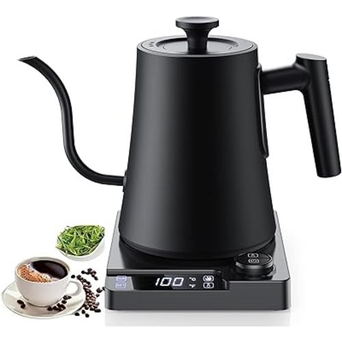 Gooseneck Electric Kettle with ±1℉ Temperature Control & Keep Warm for Pour Over Coffee & Tea, Rapid Boil, 304 Stainless Steel, Built-in Brew Timer, 1200W 1.0L