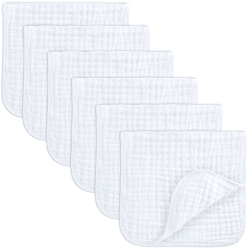 Comfy Cubs Muslin Burp Cloths - Large 100% Cotton Washcloths, 6 Layers (White, 6-Pack, 20"X10")