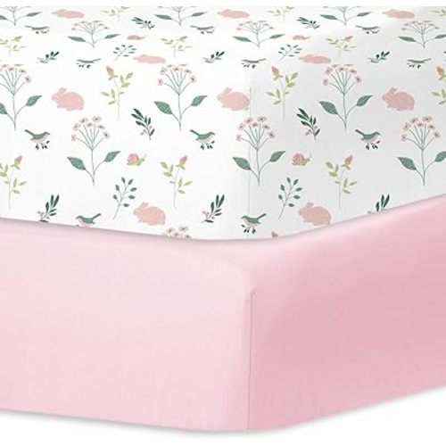 Little Grape Land Crib Sheets for Girls and Boys, 2pk Baby Crib Fitted Sheet for Standard Size Crib and Toddler Mattress, Super Soft Baby Sheet (Little Bunny)