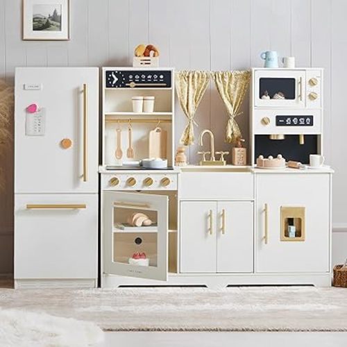 Tiny Land Wooden Play Kitchen & Fridge Set for Kids – Pretend Toy