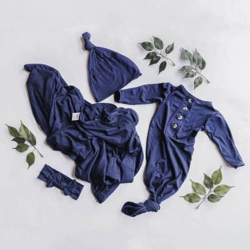Navy Blue Complete Newborn Baby Bundle - Navy Blue Baby Swaddle Set - Navy Boy/Girl Take Home Baby Set - Fresh48 Blue Swaddle Set