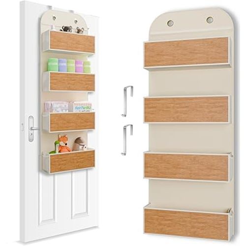 Honeyera Premium Bamboo Over The Door Nursery Organizer - Over The Door Baby Organizer, Closet Door Storage, Hanging Baby Organizers, Nursery Door Organizer, Baby Stuff Storage Solution